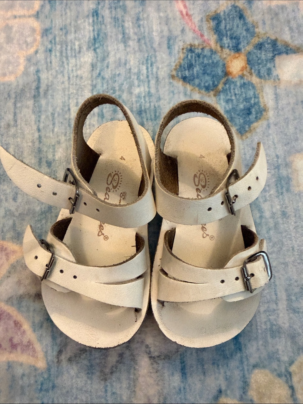 Salt Water Sandals by Hoy Cream Leather Buckle Kids Sandals